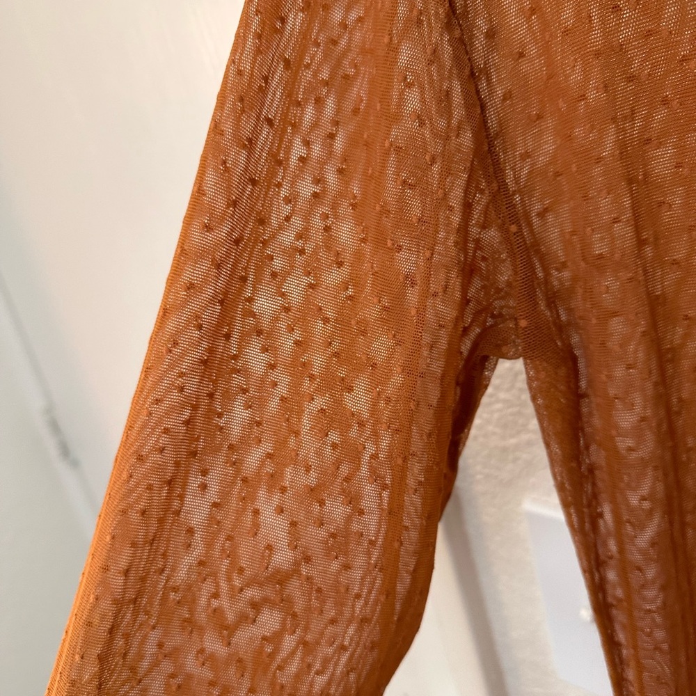 Free People x intimately. Sheer, Orange, Long Sleeve Top. Size Large. - Picture 7 of 16